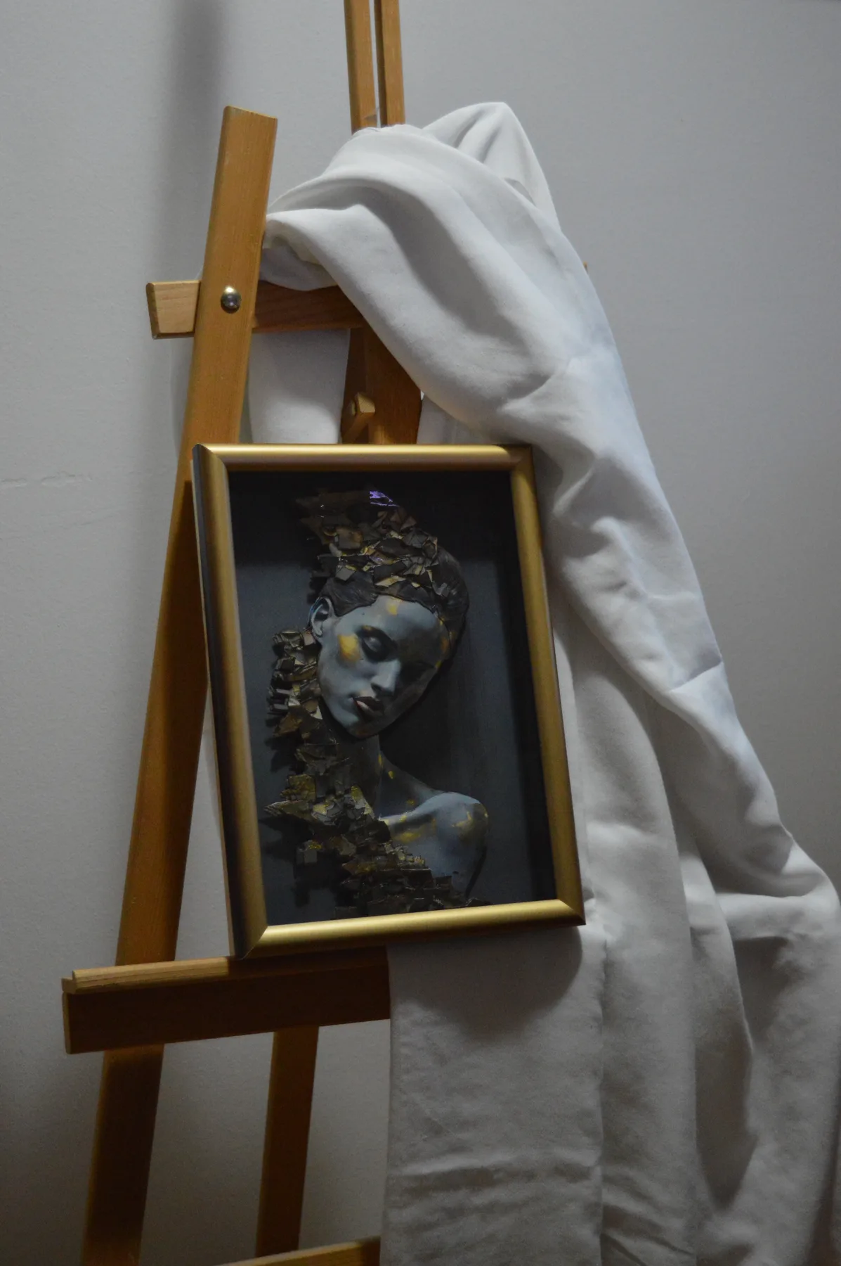 Framed paper relief portrait artwork