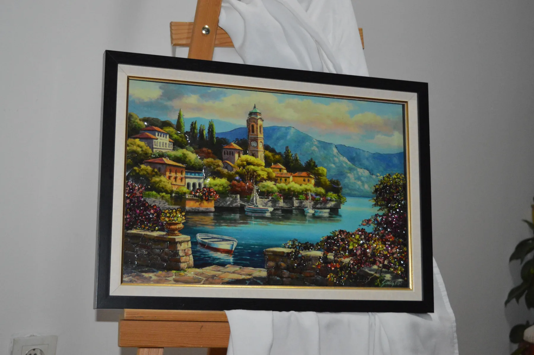 Wide framed landscape paper relief tableau