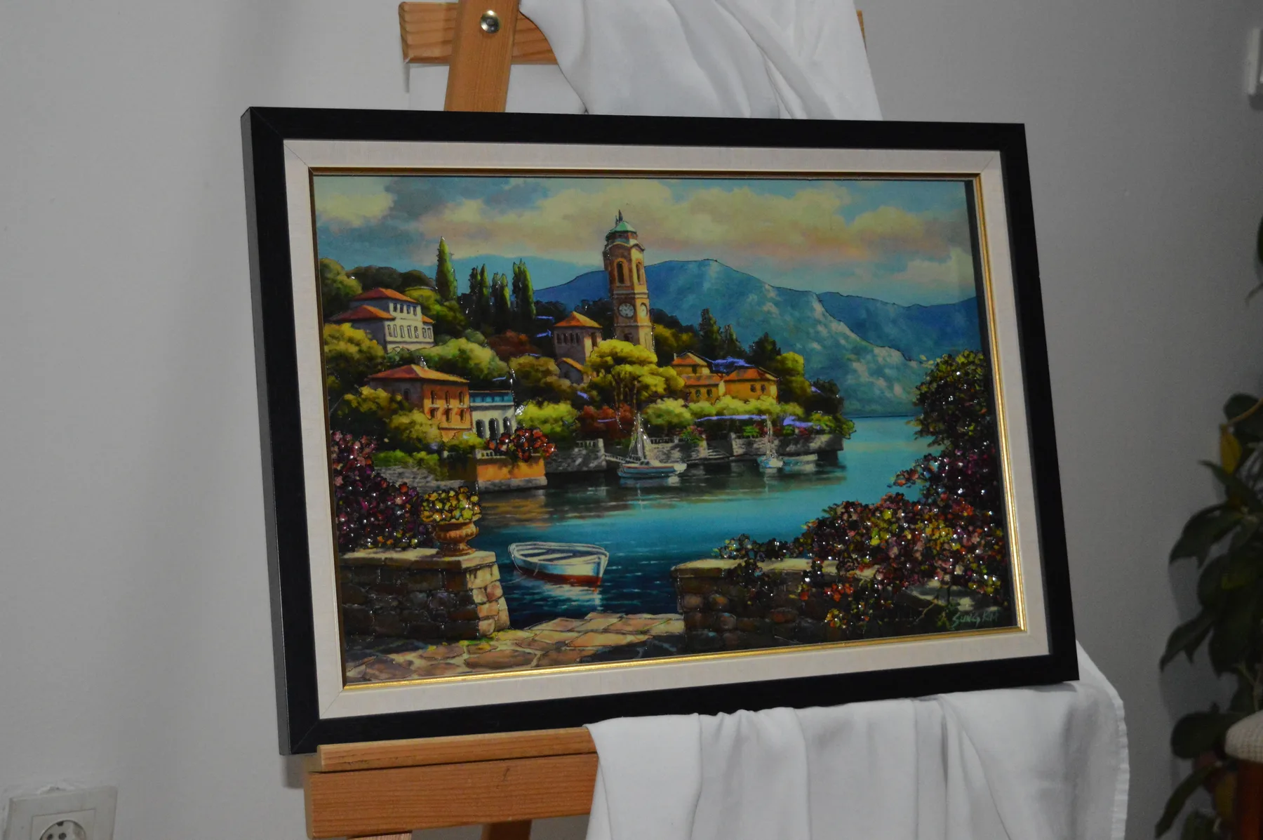 Framed paper relief landscape tableau